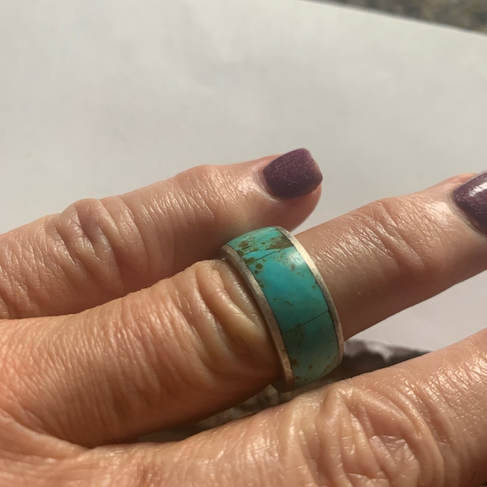 COPY - Ladies ring....turquoise band / sterling s…